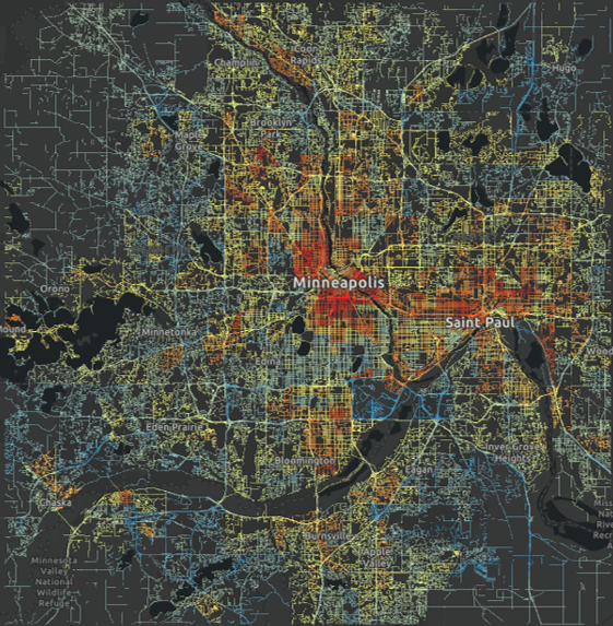 Raster image of transit suitability in the Twin Cities
